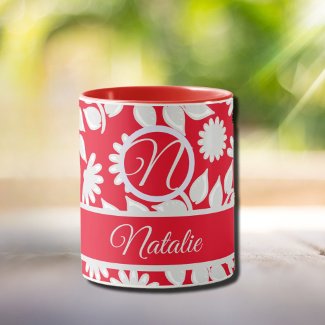 Red floral pattern  - monogrammed