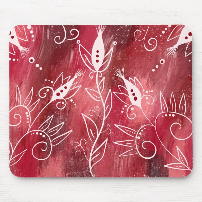 Red Floral Pattern Mouse Pad (Front)