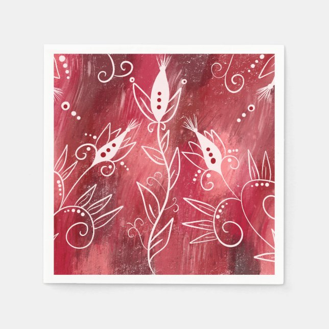 Red Floral Pattern Napkins (Front)