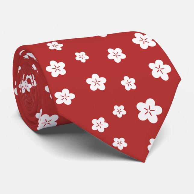 Red Floral Pattern Neck Tie (Rolled)