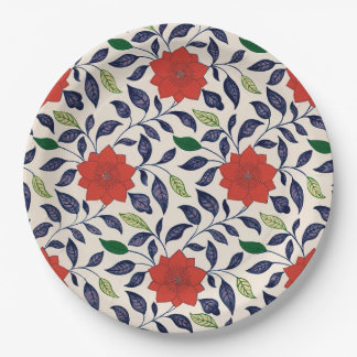 Red Floral Pattern Paper Plates