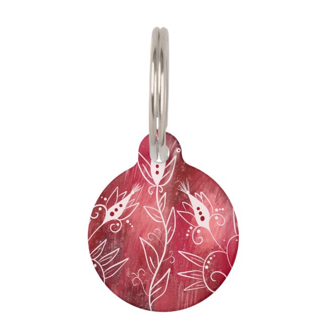 Red Floral Pattern Pet ID Tag (Front)