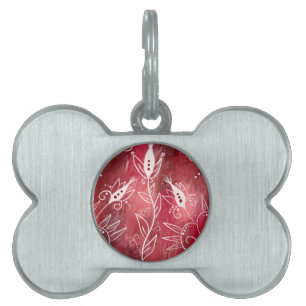 Red Floral Pattern Pet ID Tag