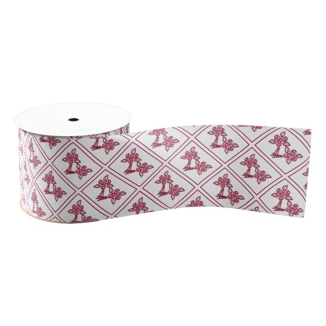 Red Floral Pattern Ribbon (Spool)