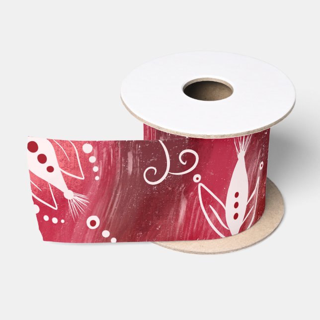 Red Floral Pattern Satin Ribbon (Spool)