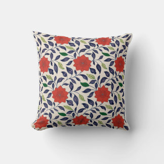 Red Floral Pattern Throw Pillow