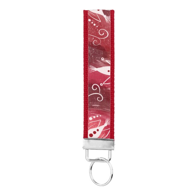 Red Floral Pattern Wrist Keychain (Keys on Bottom)