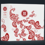 Red Floral Peacock Double Happiness Asian Wedding 3 Ring Binder<br><div class="desc">Elegant bohemian red and white peacock design with floral details and a tail made of paisley shapes, paired with a chinese double happiness symbol in a simple circle frame. A very unique, chic and classy asian themed wedding design for the modern and stylish couple. The double happiness is a very...</div>