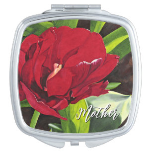 Red Floral Peony Mother Compact Mirror
