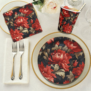 Red Floral Peony Napkins