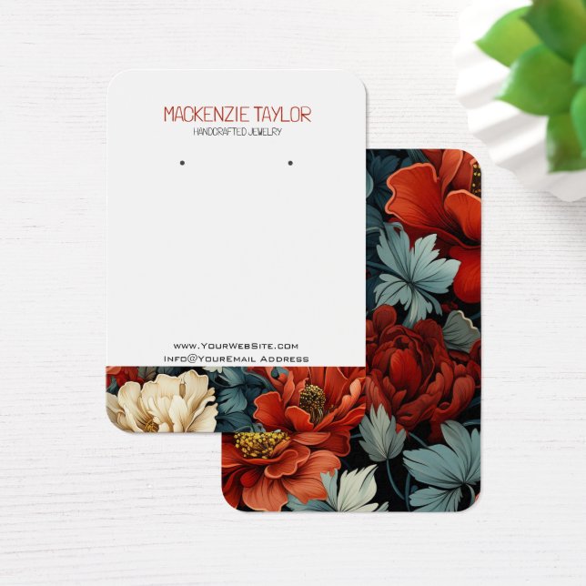 Red Floral Personalized Earring Display Card (Desk)