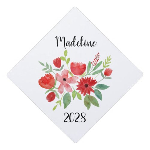 Red Floral Personalized Name Graduation Cap Topper