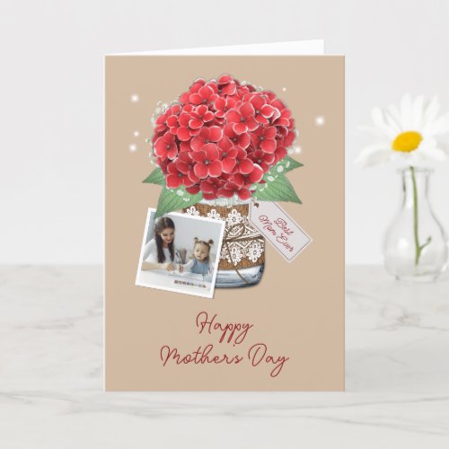 Red Floral Photo Best Mom Ever Card