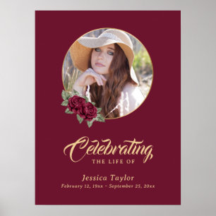 Red Floral Photo Memorial Funeral Welcome Sign