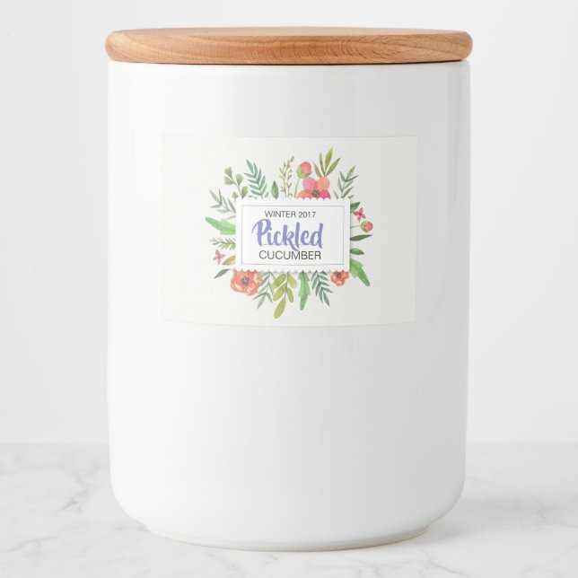 Red Floral Pickled Cummber Food Label (Front)