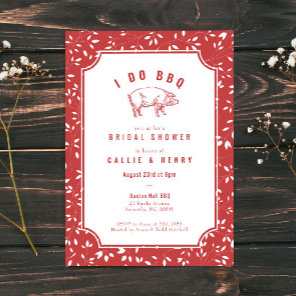 Red Floral Pig I DO BBQ Bridal Shower Invitation