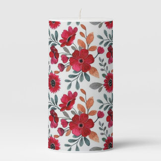 Red Floral Pillar Candle