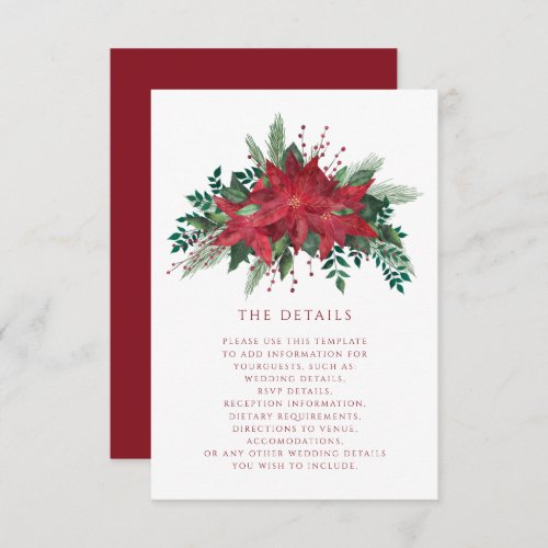 Red Floral Poinsettia Christmas Wedding Details Enclosure Card