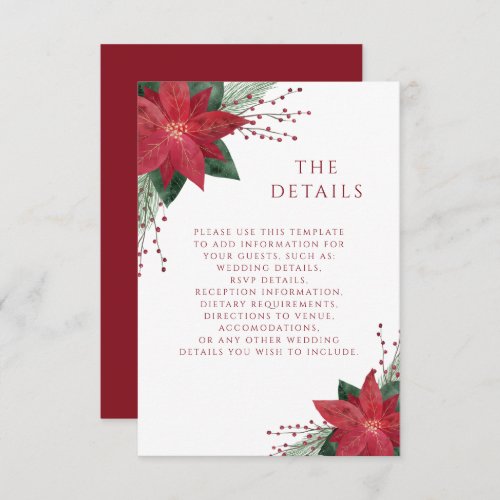 Red Floral Poinsettia Christmas Wedding Details Enclosure Card