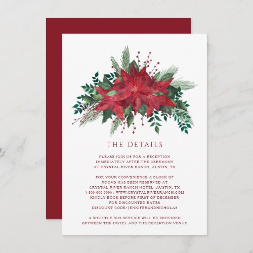 Red Floral Poinsettia Christmas Wedding Details Enclosure Card