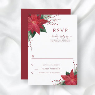 Red Floral Poinsettia Christmas Wedding RSVP Card