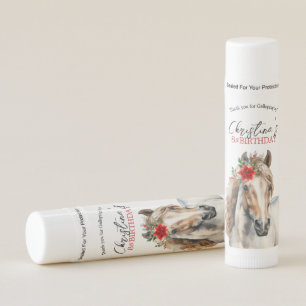 Red floral poinsettia horse birthday party favor lip balm