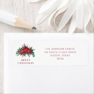 Red Floral Poinsettia Merry Christmas Address