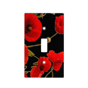 Red Floral Poppy Flowers Colorful Abstract Black Light Switch Cover