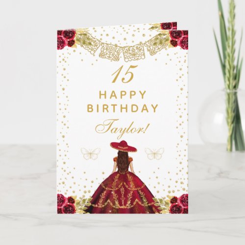 Red Floral Princess Charro Happy Birthday Card