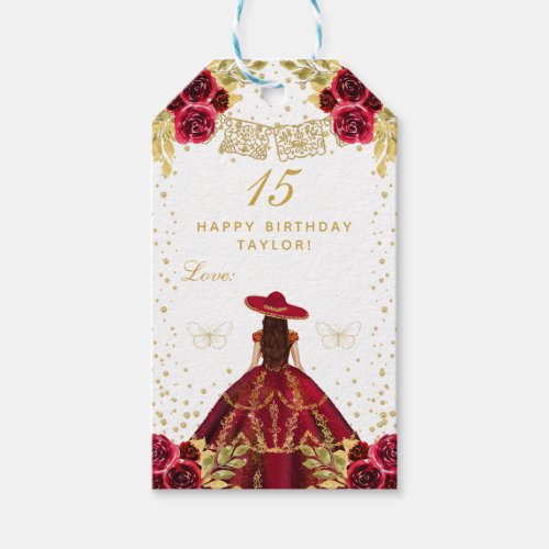 Red Floral Princess Charro Happy Birthday Gift Tags