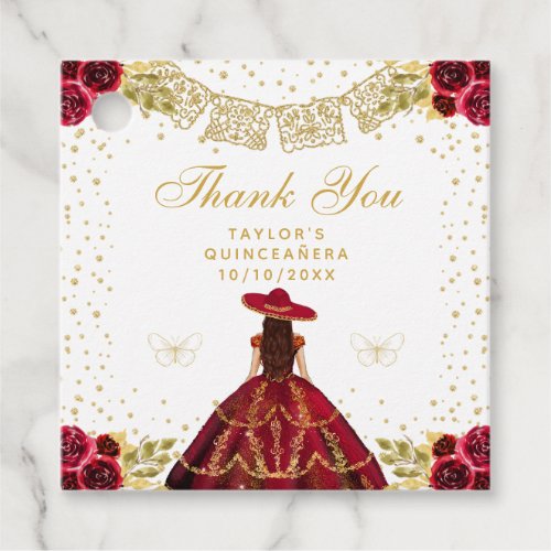 Red Floral Princess Charro Quinceaera Favor Tags