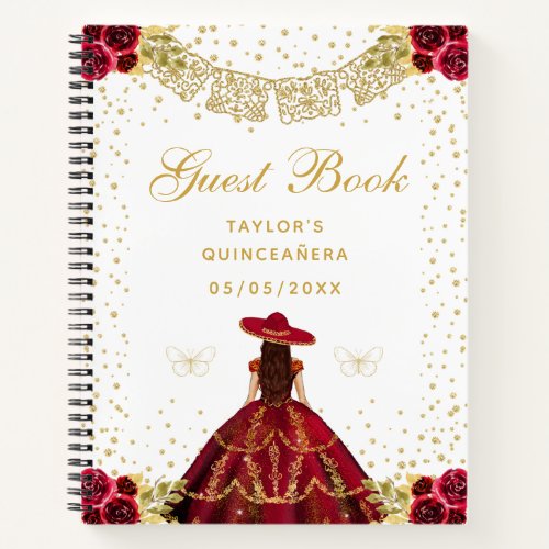 Red Floral Princess Charro Quinceaera Notebook