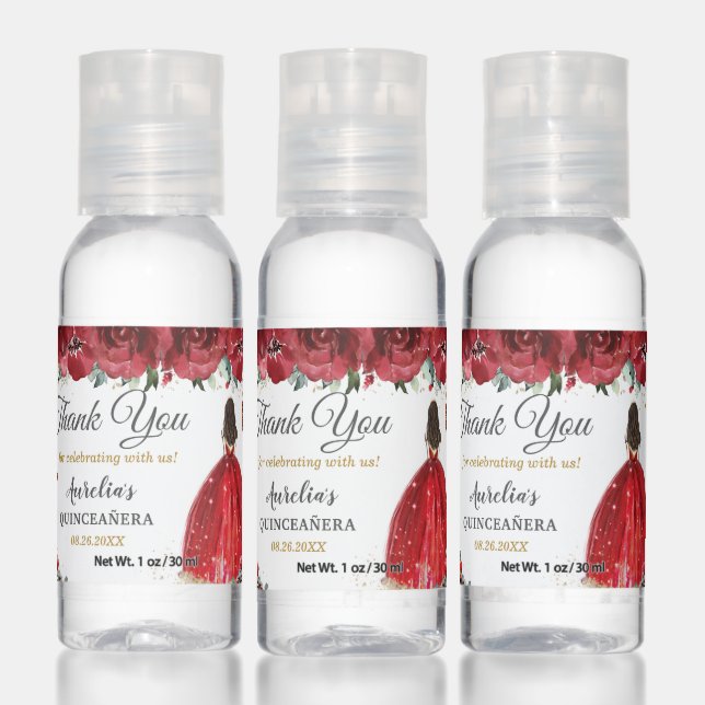 Red Floral Princess Dress Quinceañera Sweet 16 Hand Sanitizer (Set)