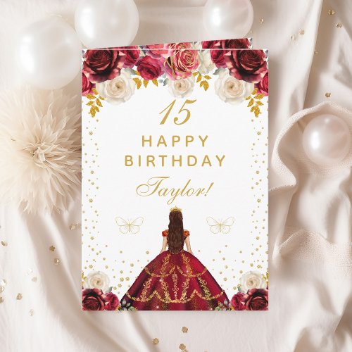 Red Floral Princess Happy Birthday Card