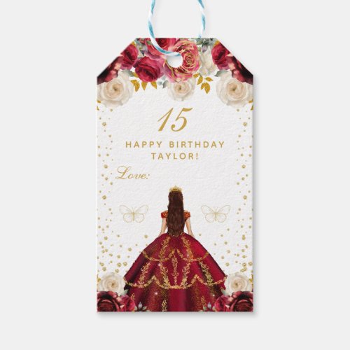 Red Floral Princess Happy Birthday Gift Tags