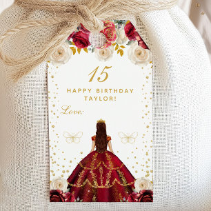 Red Floral Princess Happy Birthday Gift Tags