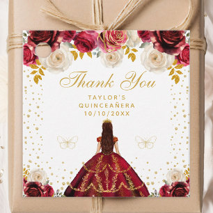 Red Floral Princess Quinceañera Favor Tags