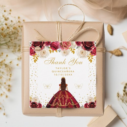 Red Floral Princess Quinceaera Favor Tags