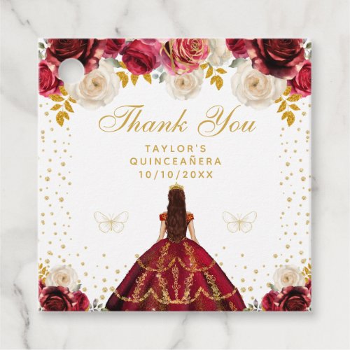Red Floral Princess Quinceaera Favor Tags