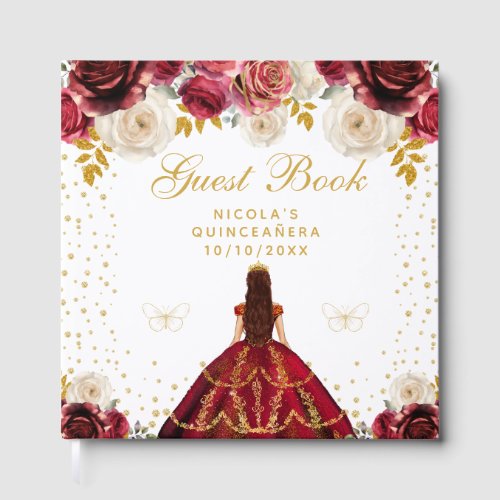 Red Floral Princess Quinceañera Guest Book