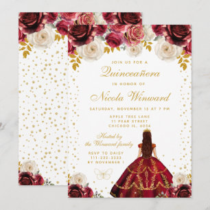 Red Floral Princess Quinceañera Invitation