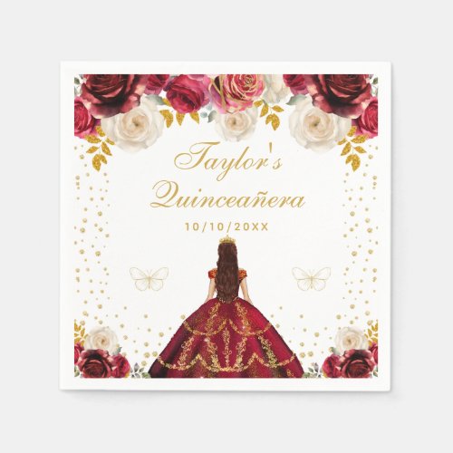 Red Floral Princess Quinceaera Napkins