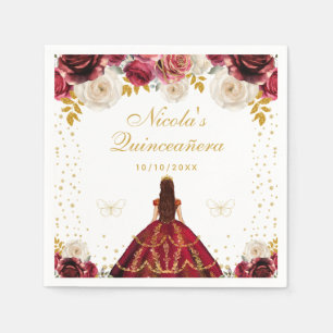 Red Floral Princess Quinceañera Napkins