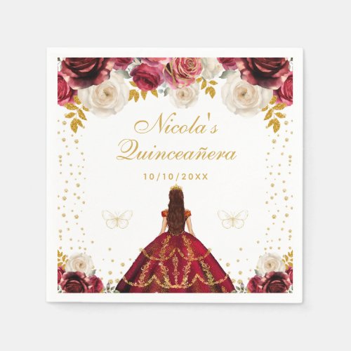 Red Floral Princess Quinceañera Napkins