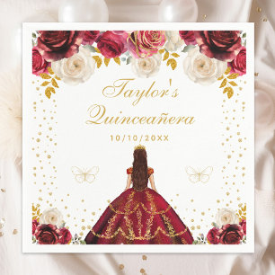Red Floral Princess Quinceañera Napkins