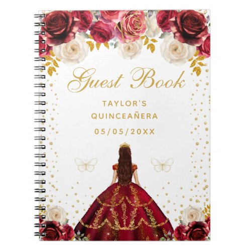Red Floral Princess Quinceaera Notebook