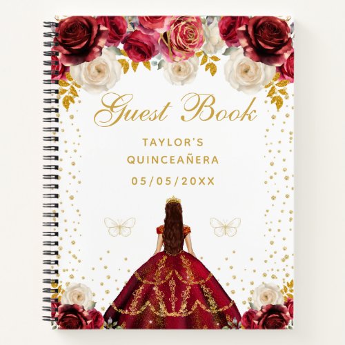 Red Floral Princess Quinceaera Notebook