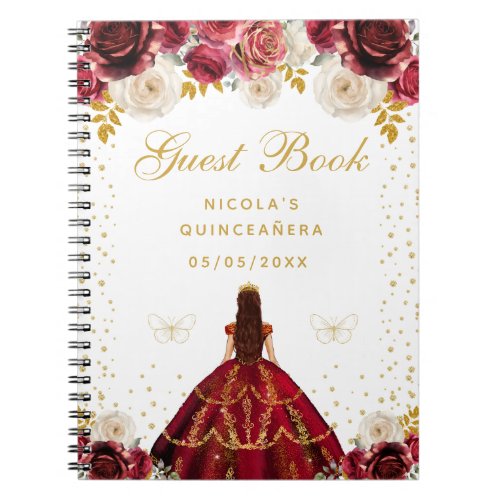 Red Floral Princess Quinceañera Notebook