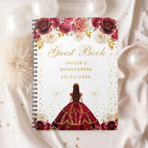 Red Floral Princess Quinceaera Notebook