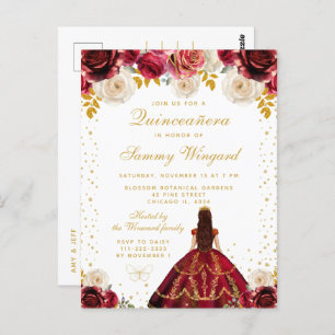 Red Floral Princess Quinceañera Postcard